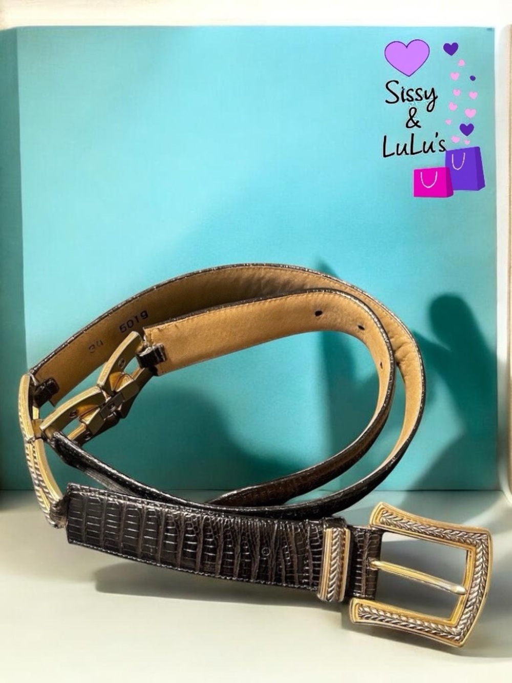 Brighton Belt Womens Brown Croc Embossed Gold Tone Buckle Size L 34-35 in